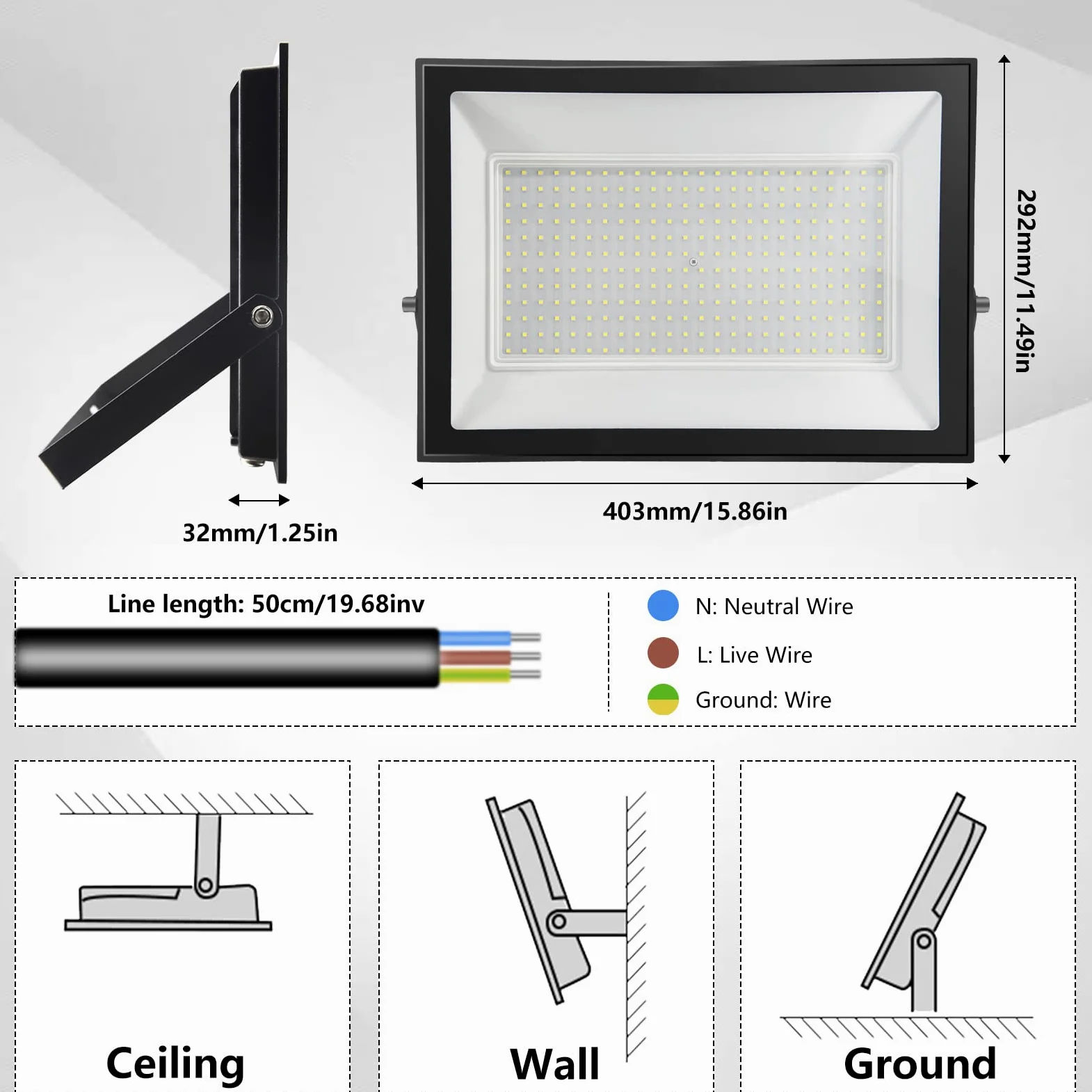 300W Faretto LED da Esterno 3000K Bianco Caldo 1 Pezzi | 30000LM Faro LED Esterno con Alta Luminosità e Durata, IP65 Impermeabile Proiettore per Giardino, Cortile, Garage