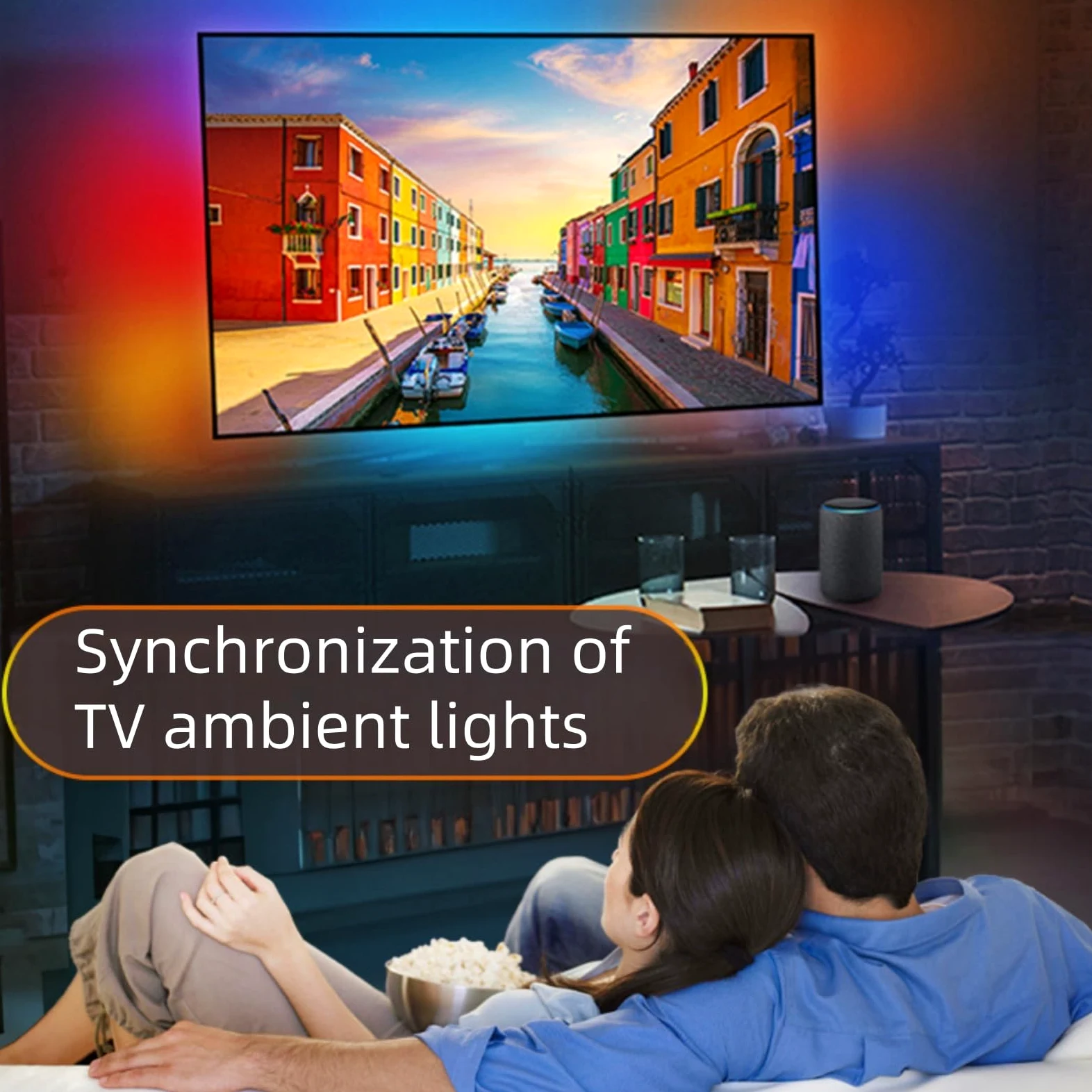 Striscia Luminosa Led Per Tv Graffiti Intelligenti Luce Ambiente Tv Retroilluminazione A Led Striscia Luminosa Con Lo Schermo Luce Di Fondo Sincrona Controllo APP Vocale In Streaming Colori(55-65in)