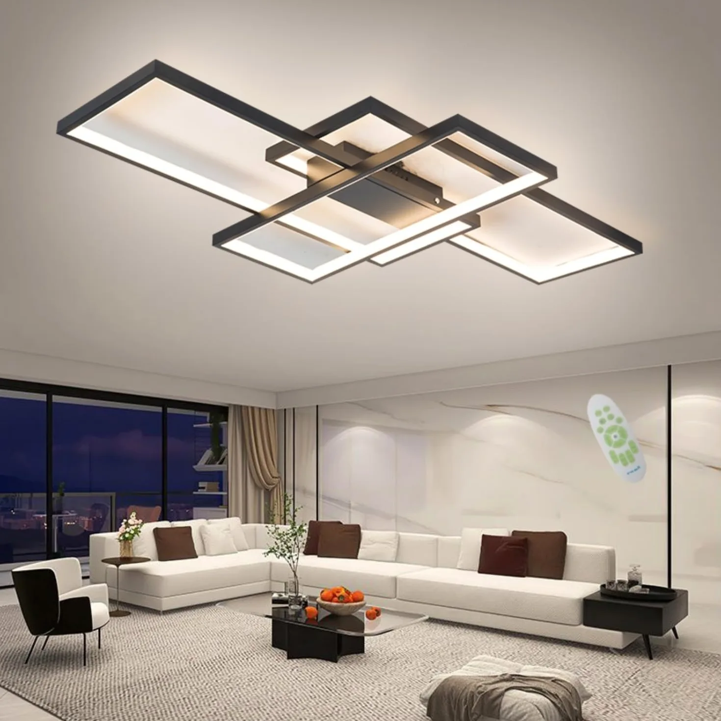 Plafoniera LED Soffitto Moderno Nero 140cm, Dimmerabile Lampadario Soggiorno da Salotto con Telecomando, Lampada da Soffitto Applica a Camera da Letto Cucina e Ufficio Soggiorno Lampadari