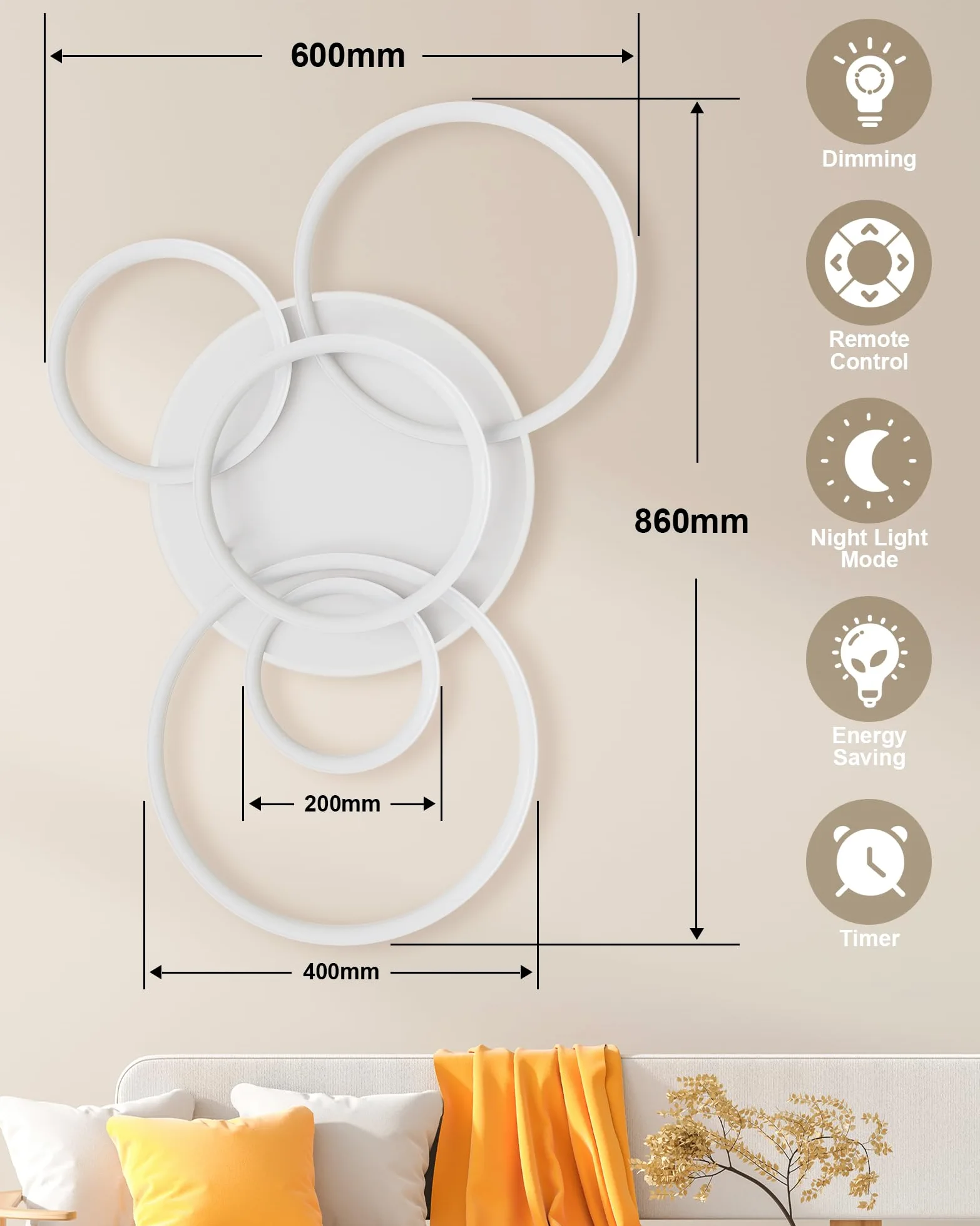 Plafoniera LED Soffitto Moderna, Lampadario Camera da Letto 86 * 60cm，Plafoniera LED Dimmerabile 3000K-6000K per Soggiorno Camera da Letto Sala da Pranzo 75W