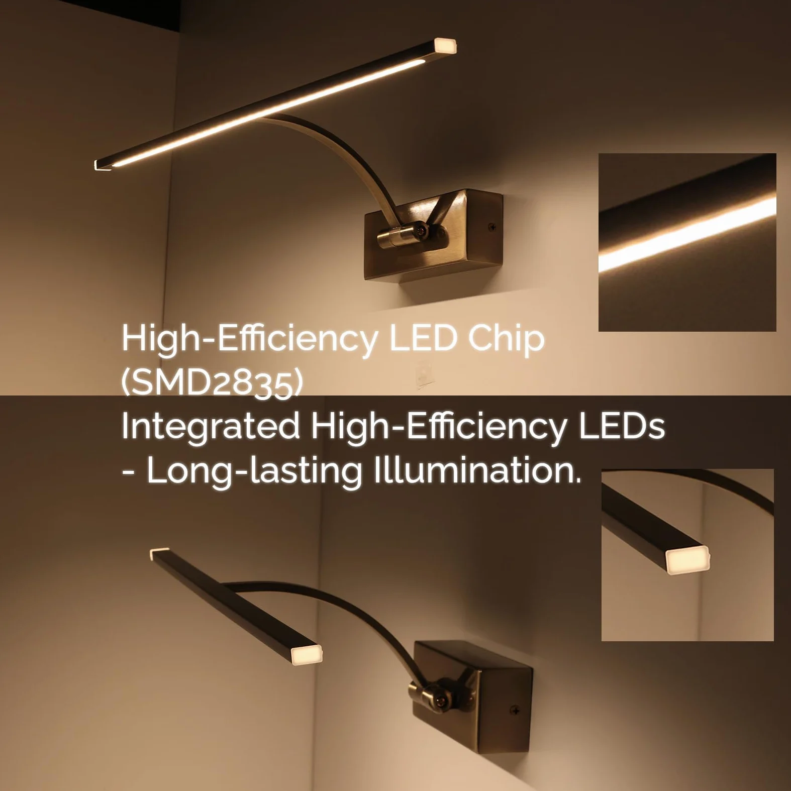 Alpinaluz Applique da parete LED per illuminazione di quadri, specchi e mobili, 8 W, 455 mm, luce calda 2700 K, angolo regolabile, acciaio con finitura bronzo invecchiato, driver KGP integrato