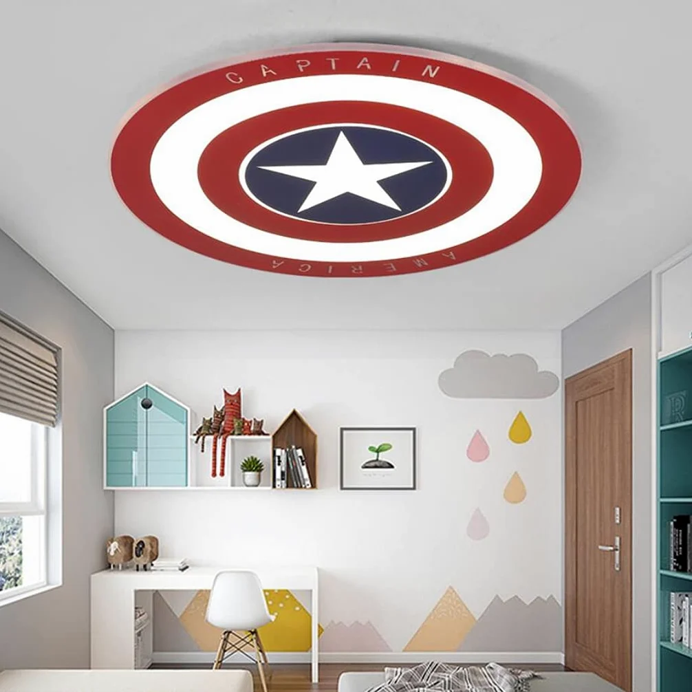 Plafoniera A LED Per Bambini Lampada Da Soffitto CreativaCapitano America Dimmerabile Con Telecomando Acrilico Ultra Sottile Rotonda Per Bambini Camera Da Letto Soggiorno Luce Illuminazione,50cm