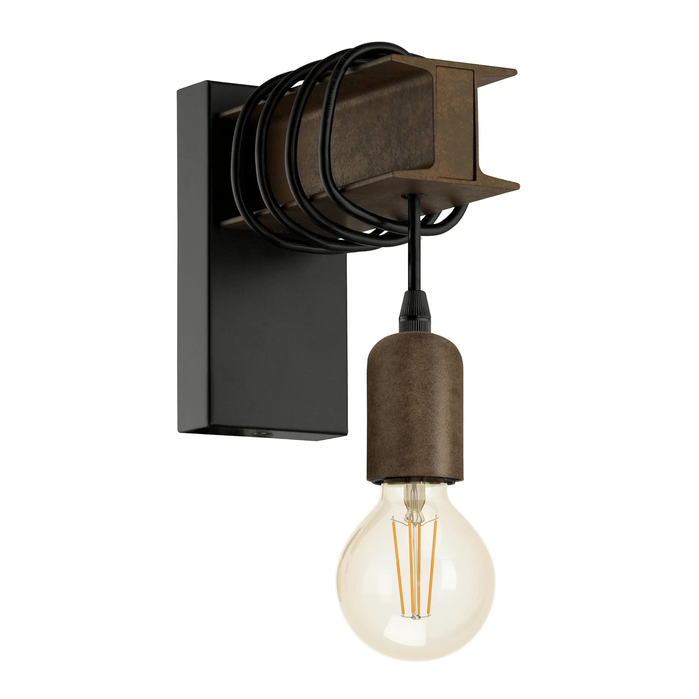 Eglo Lampada da parete Townshend 4, plafoniera vintage a uno punto luce, lampada da parete dal design industriale, lampada retrò in acciaio, nero, marrone, E27