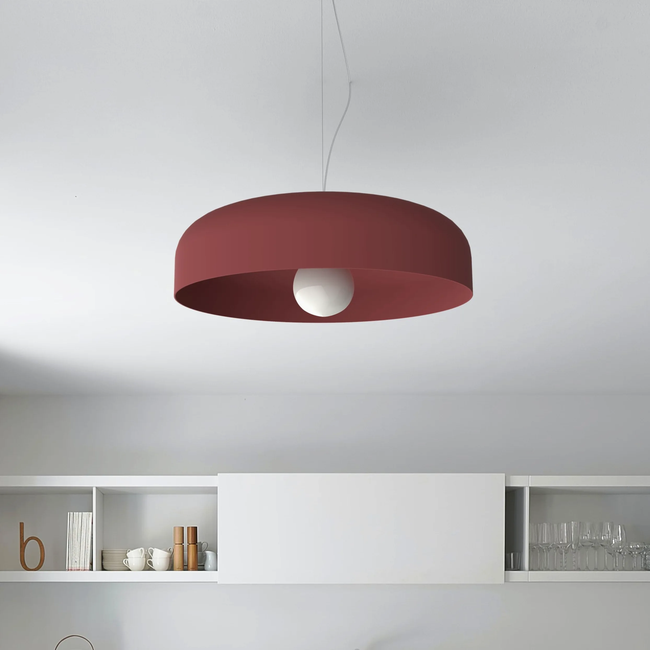 L+ Lampadario a Sospensione Moderno Cilindro in Metallo - Diametro 50cm Attacco E27 - Made in Italy - per Cucina e Soggiorno (Rosso Cowhide, 50cm)