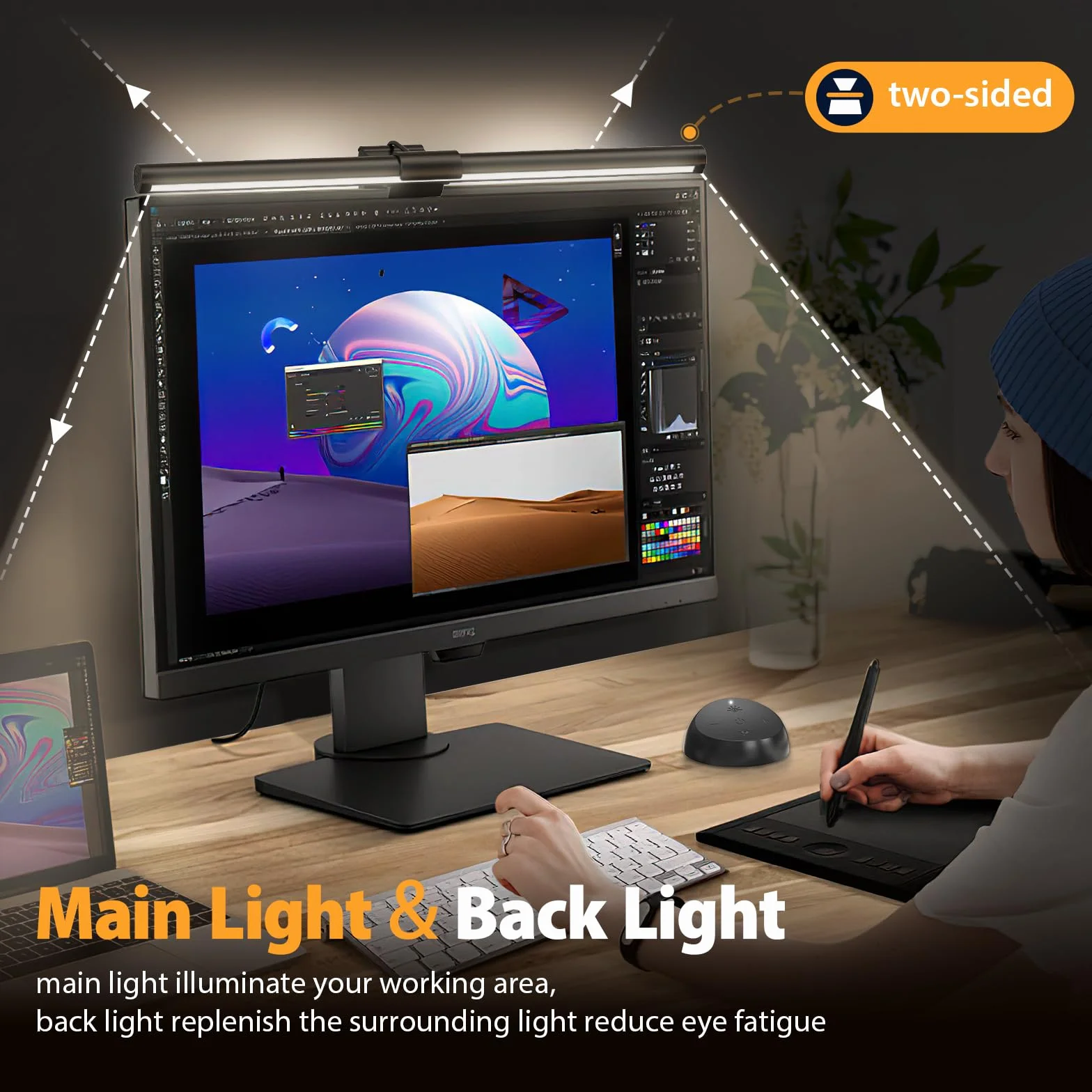 Barra luminosa per monitor per la cura degli occhi, lampada da scrivania a LED asimmetrica con oscuramento continuo, nessun riflesso dello schermo per monitor da 17-35 pollici, perfetta per casa e