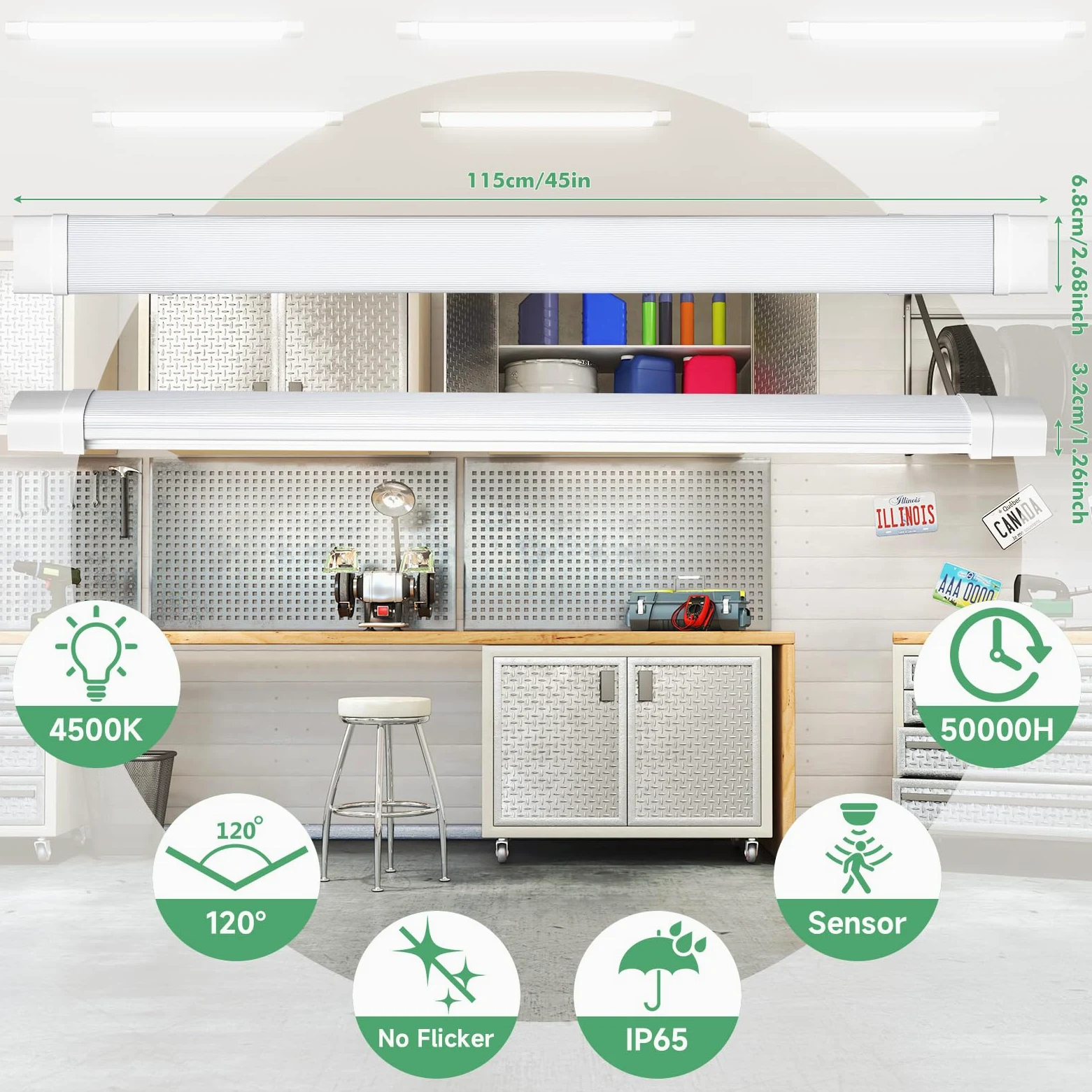 Neon LED 115cm con Sensore di Movimento 2 Pezzi,40W 4000LM Tubo Neon,4500K Bianco Neutro Barra LED,IP65 Impermeabile Plafoniera Soffitto per Cucina Officina Garage Ufficio