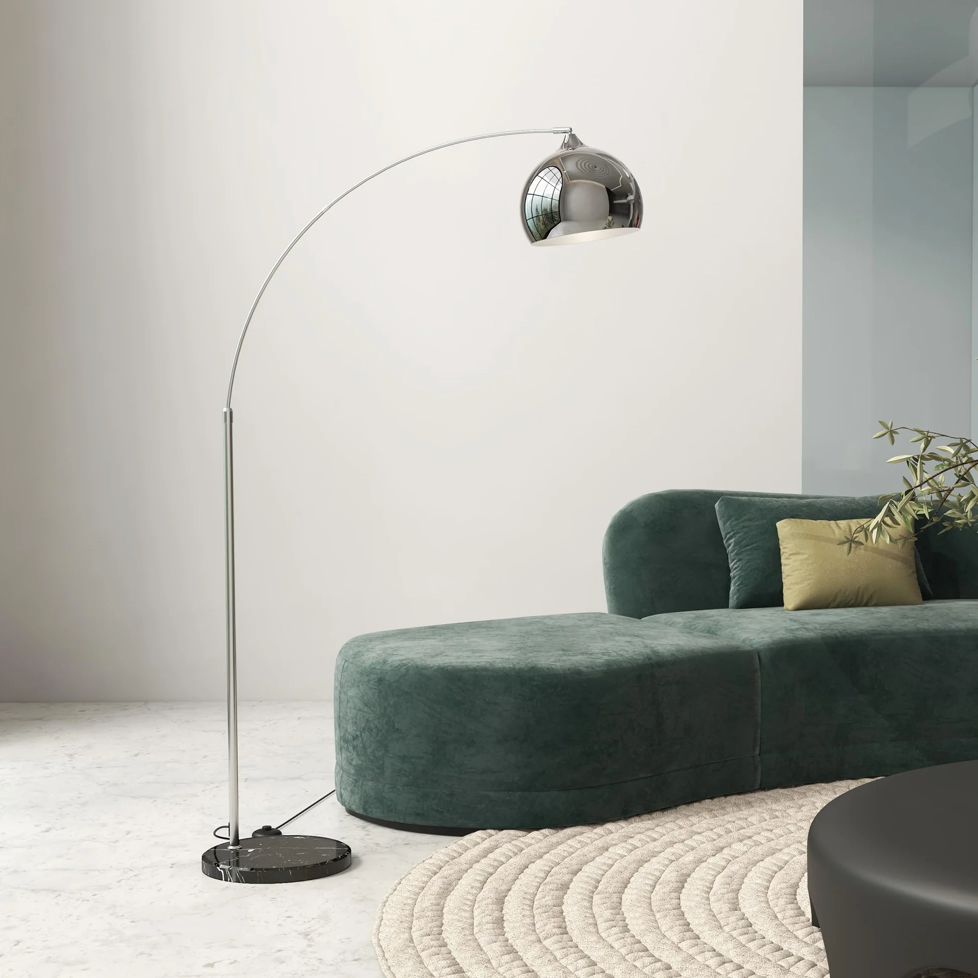 HOMCOM Lampada da Terra Vintage ad Arco, Lampada da Pavimento con Asta Regolabile e Interruttore a Pedale, Attacco E27, per Salotto e Camera, in Metallo e Marmo, Argento