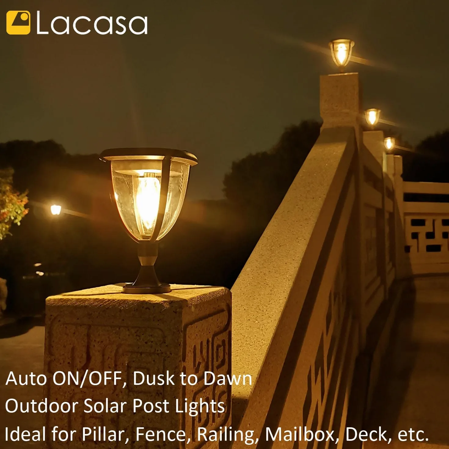 Lacasa Luce Solare LED Esterno, Lampada Solare 【2 Pezzi Versione Potente】 IP65 Impermeabile 2 Modalità di Lavoro Lampade da Parete Portico per Esterni Luci Solari per Giardino, Bianco Caldo 2700K