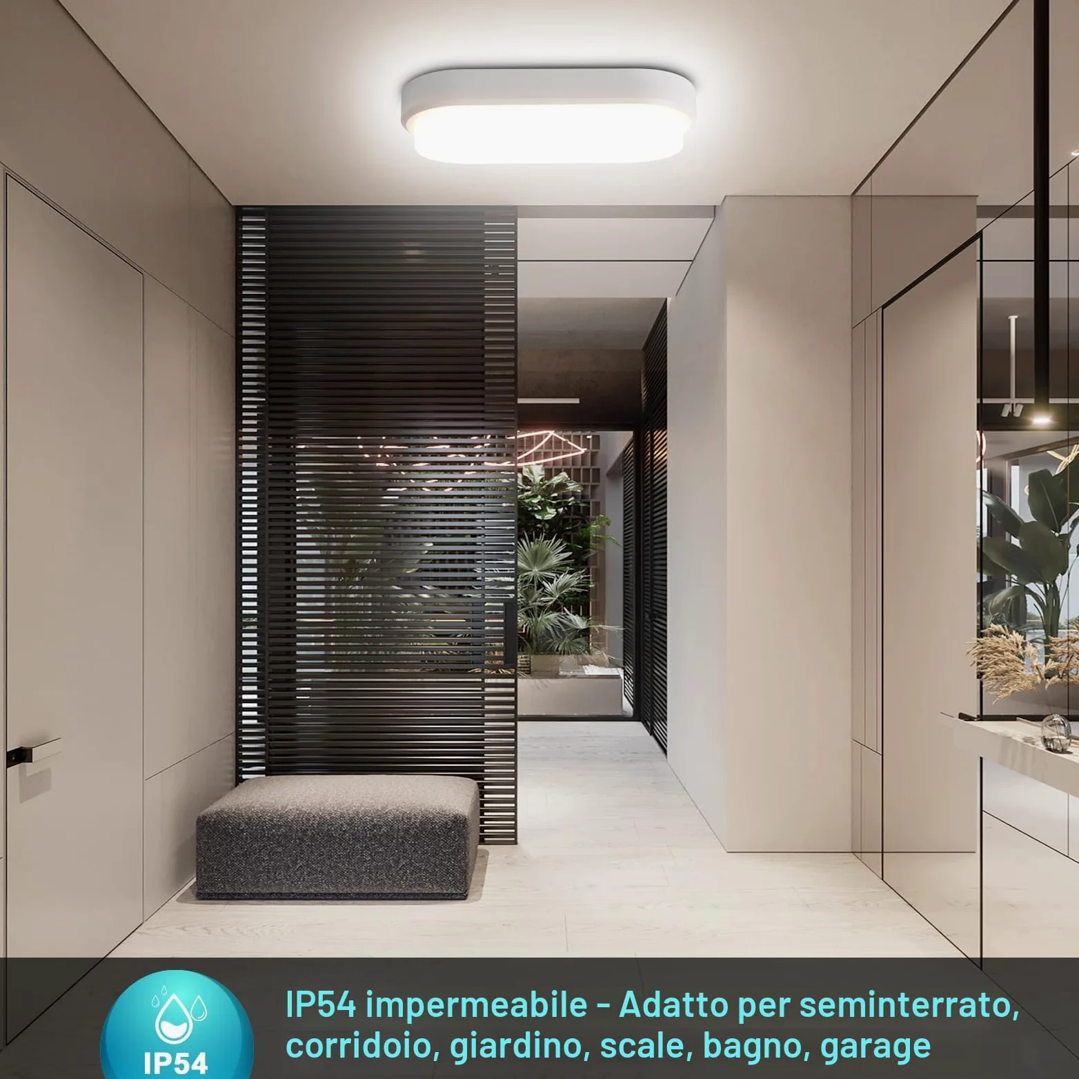 Lampada con Sensore di Movimento, 18W 1800LM Applique da Parete Interno Luci, IP54 Plafoniera Led Soffitto Ovale Esterno, 4000K Applique Luce Bagno per Balcone Scale Corridoio Garage, 2 Pezzo