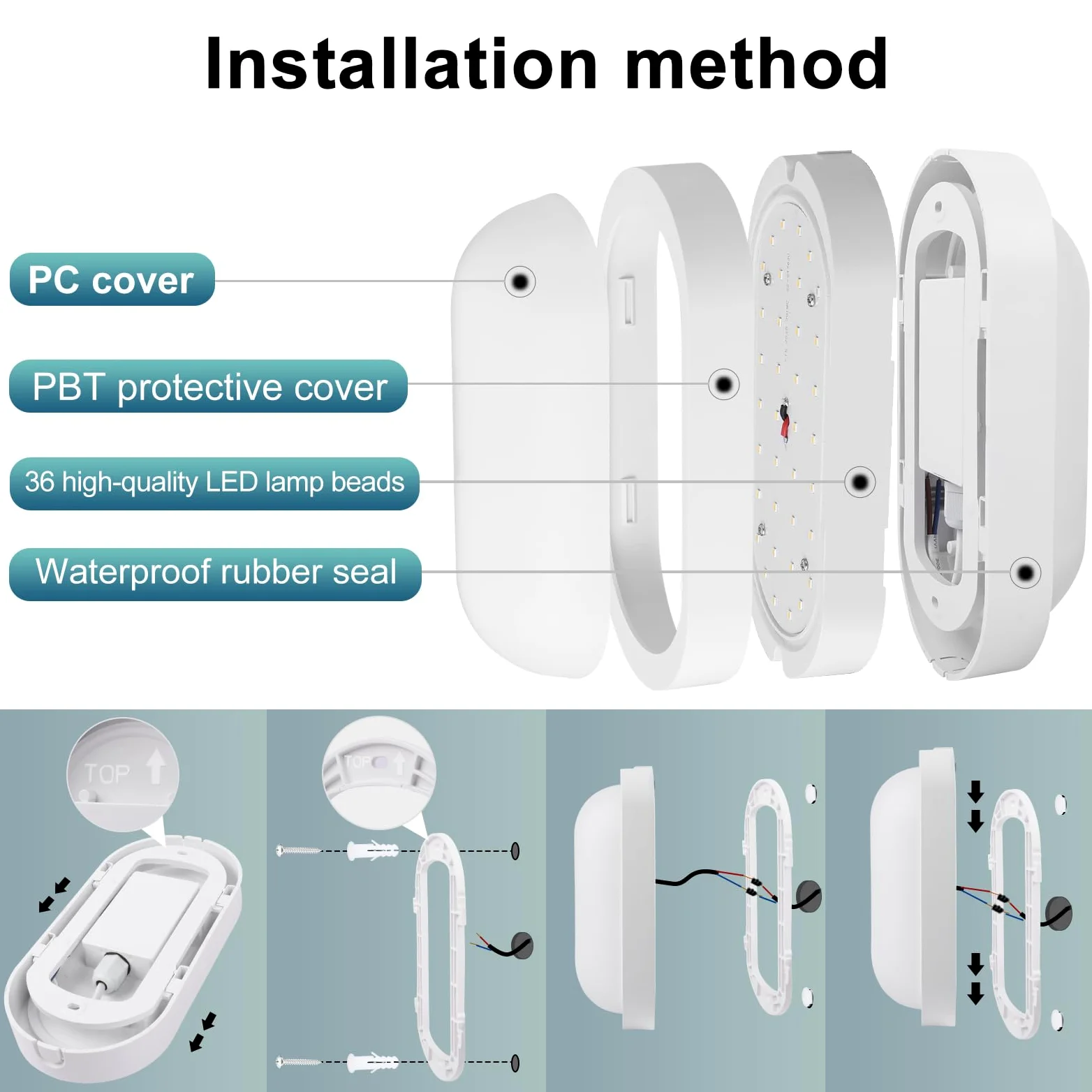 2 Pezzi Lampada LED per Cantina con Sensore di Movimento, 12W 1200LM IP65, Plafoniera LED Ovale 4000K Bianco Neutro, per Interni Umidi come Scale Garage Corridoio