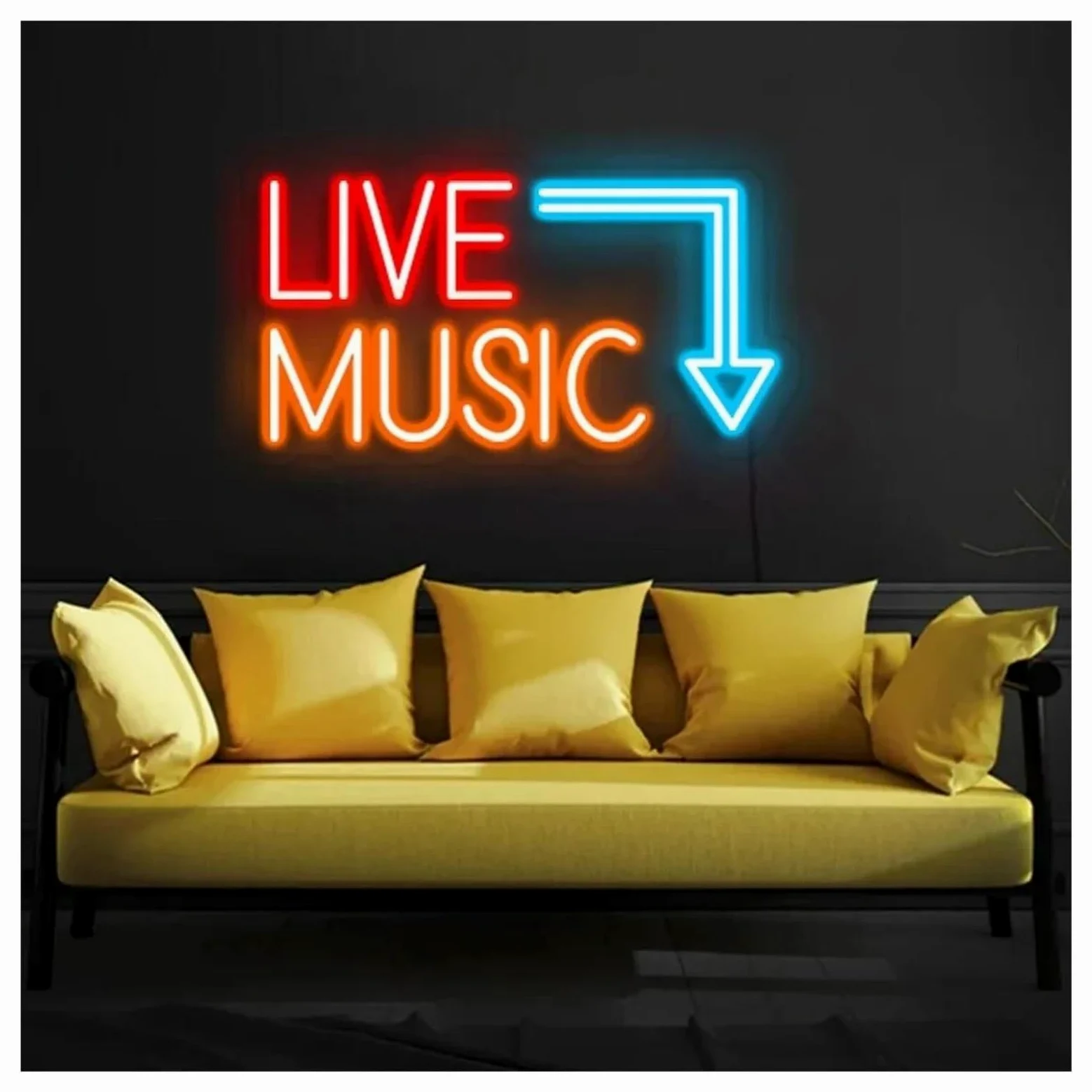 Insegna al Neon LED Insegna Al Neon LIVE MUSIC Con Luce LED Per Studio Di Registrazione Atmosfera Negozio Bar Festa Camera Da Letto Casa Decorazione Da Parete 40cmx24cm(H)