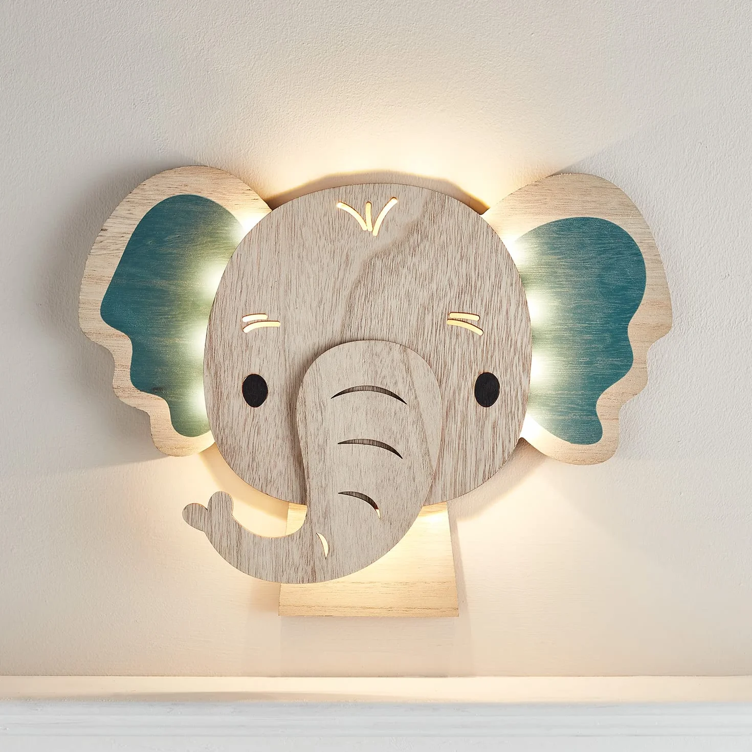 Lights4fun Applique Murale Elefante con 34 LED Bianchi Caldi a Pile per Arredo Cameretta Bimbi