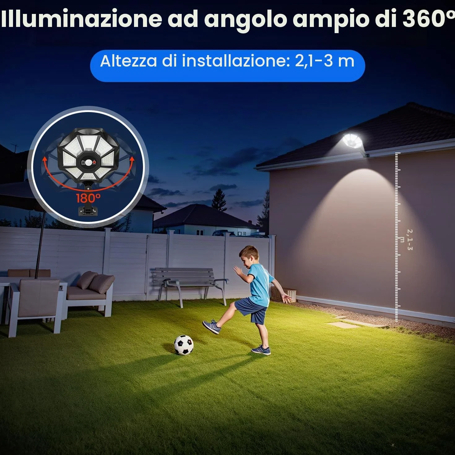 Lampione Solare 168 LED Esterno con Telecomando e Sensore di Movimento, 6500K Luci solari IP65 Impermeabile Lampada Solare, Lampioni da Giardino Esterno per Garage Cortile - 2 Pezzi