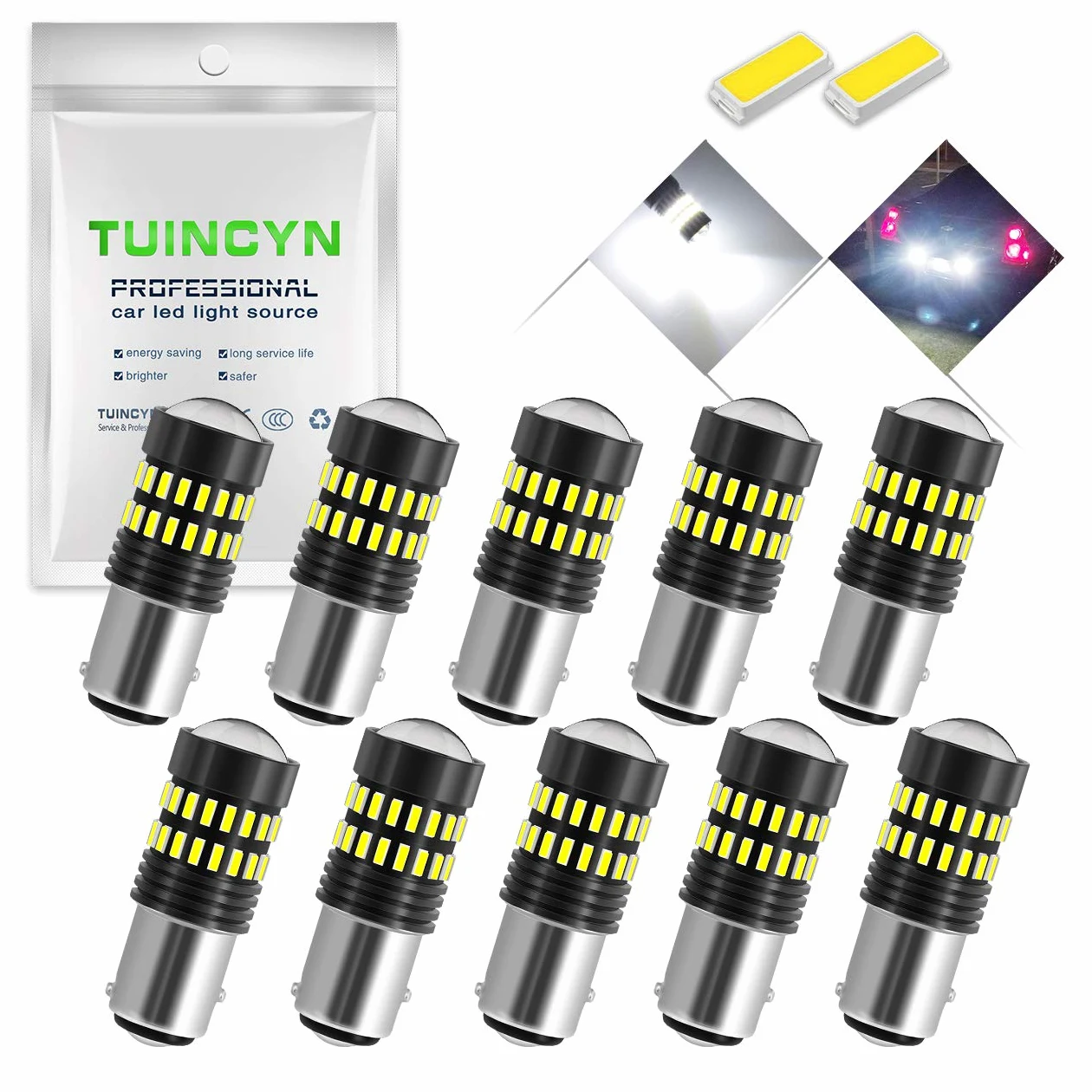TUINCYN 1157 Lampadine a LED Luce di stop bianca BAY15D 1016 1034 1157A 4014-48SMD Chip Indicatori di direzione Fanale posteriore Luce di retromarcia 6500K (confezione da 10)