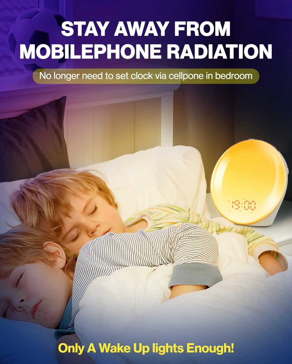 Wake up Light Luce Sveglia da Comodino con Simulazione dell'Alba e Tramonto, Luce Notturna con 2 Sveglie, 20 Livelli di Luminosità, 14 Colori, 10 Tipi Di Suoneria, FM Radio e Funzione Snooze