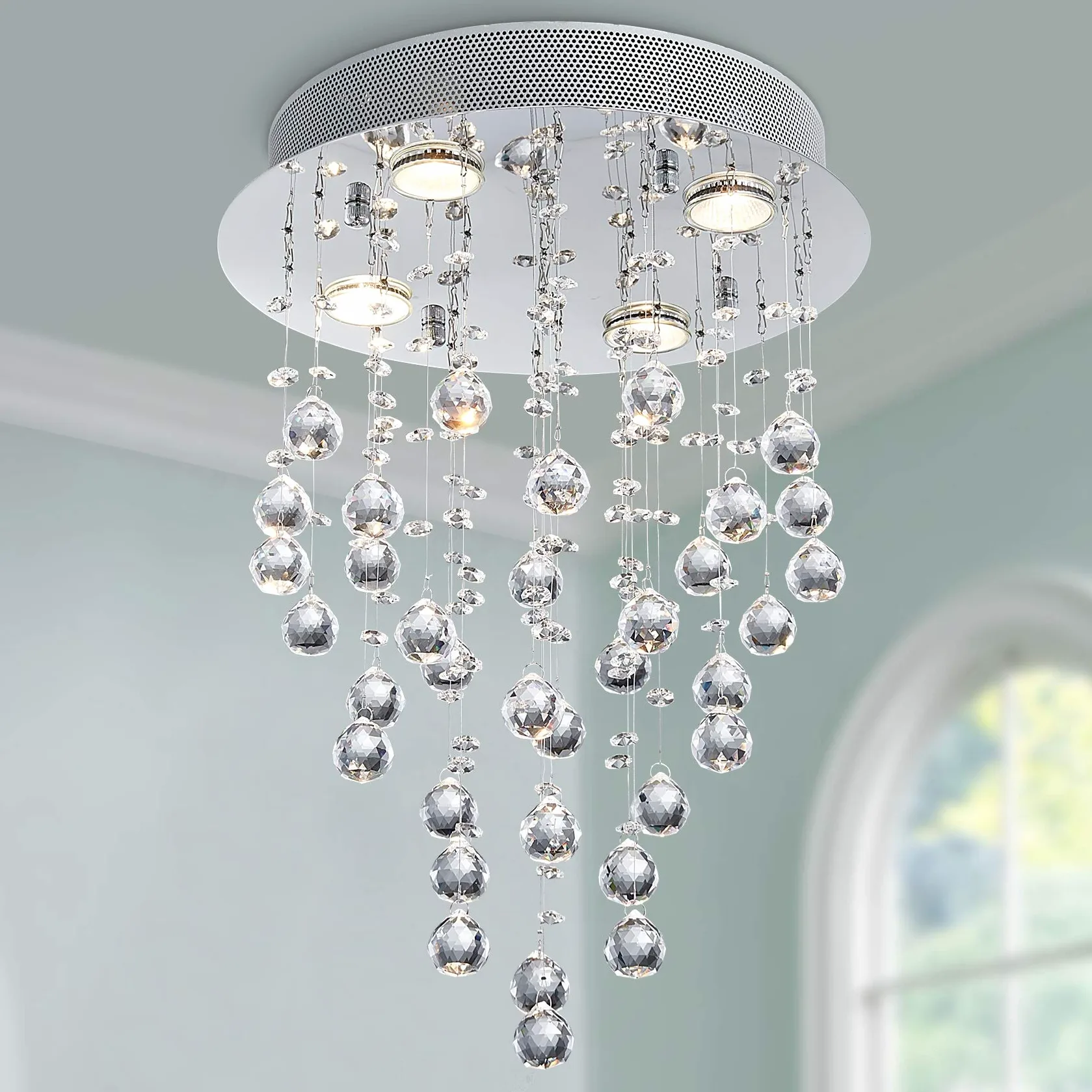 BESTIER moderno lampadario di cristallo goccia di pioggia illuminazione montaggio a filo plafoniera a LED apparecchio lampada a sospensione per sala da pranzo bagno camera da letto soggiorno