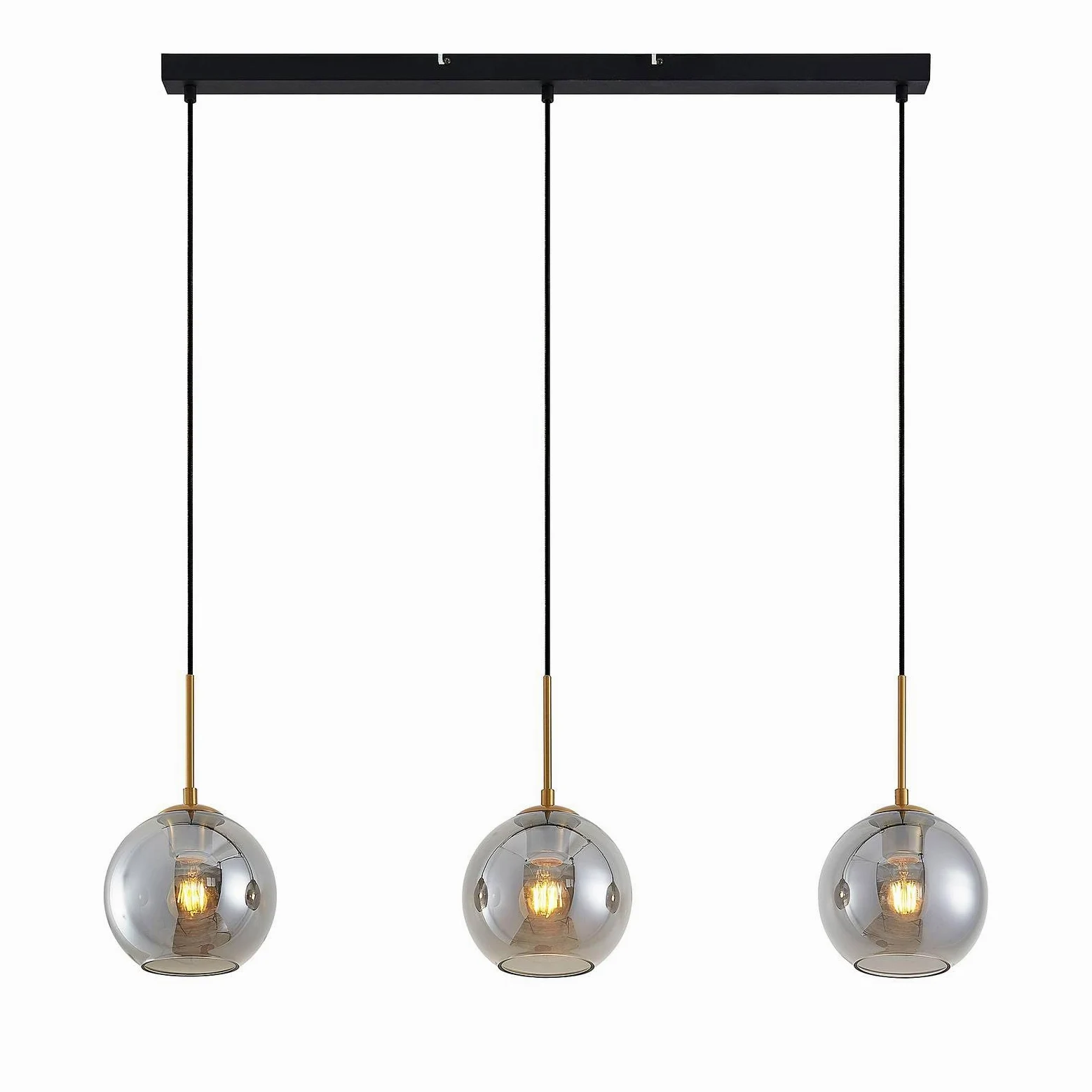 Lindby Lampadario a Sospensione Moderno 3 Sfere in Vetro Fumè, Luci E27 Sospeso Bolle per Cucina Sala da Pranzo Soggiorno Tavolo Ristorante Metallo 110 cm