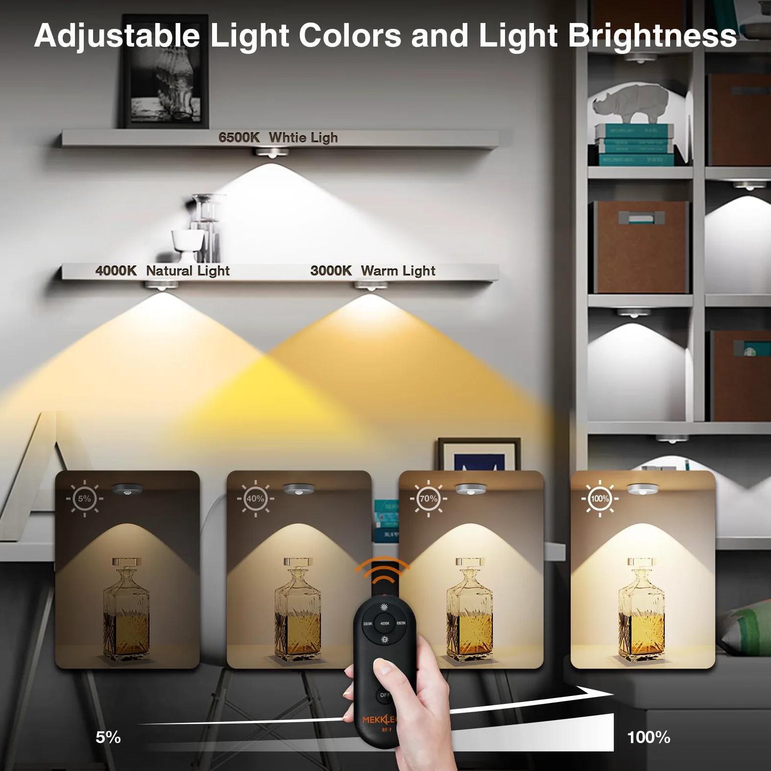 illuminazione a LED per vetrine senza fili con telecomando, faretti LED ricaricabili da 2000 mAh, 3 temperature di colore dimmerabili, luce sottopensile, luce per armadio, sottopensile cucina