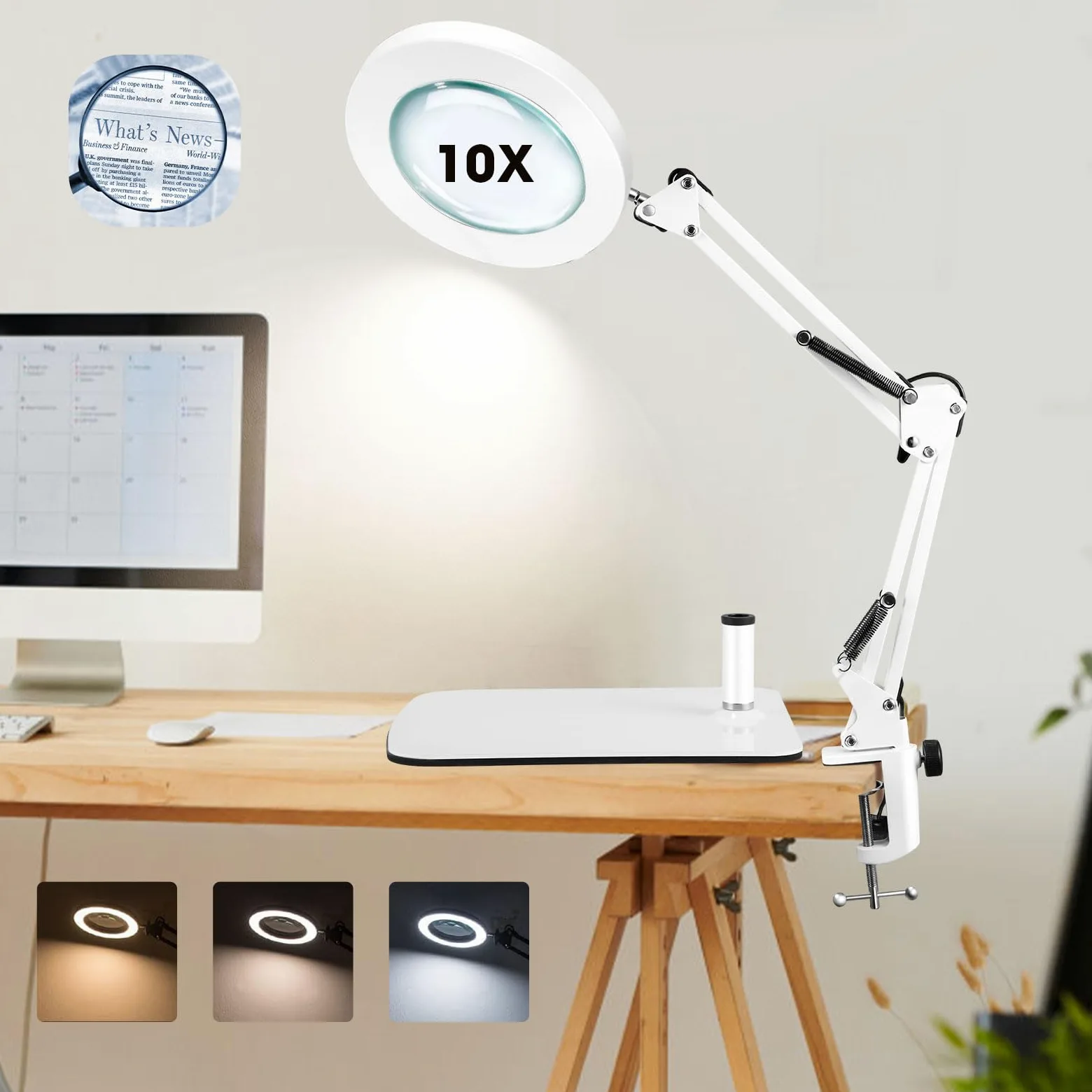 Towwoo Lampada con Lente d'Ingrandimento, 10X Lente d'ingrandimento da Tavolo con Luce e Supporto, 72 LED Dimmerabili, 3 Colore e 10 Livelli di Luminosità, per Lettura, Riparazione, Artigianato