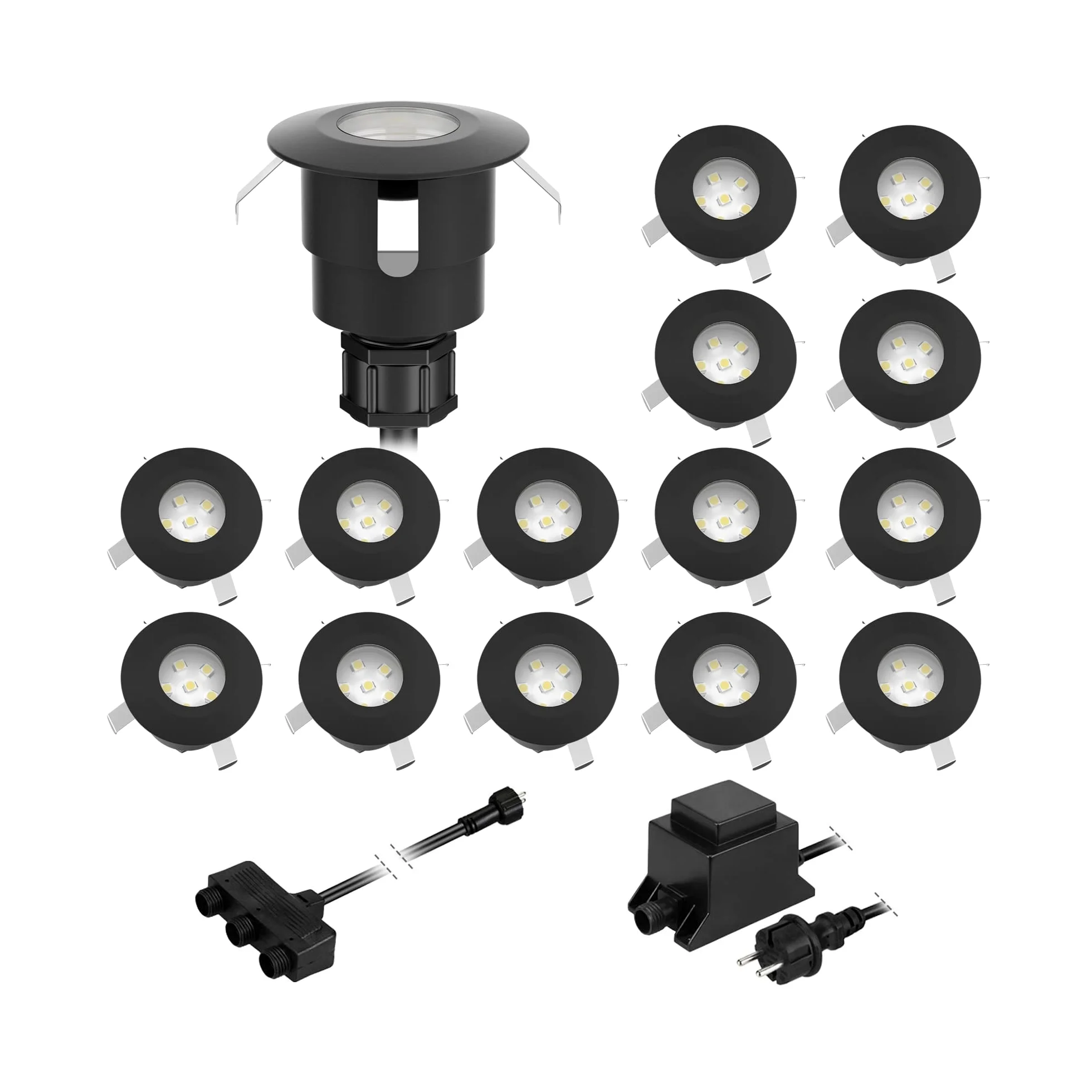 ledscom.de Apparecchio da incasso a pavimento a LED ATRIA per uso esterno, IP65, nero, rotondo, Ø 40 mm, bianco caldo set da 15