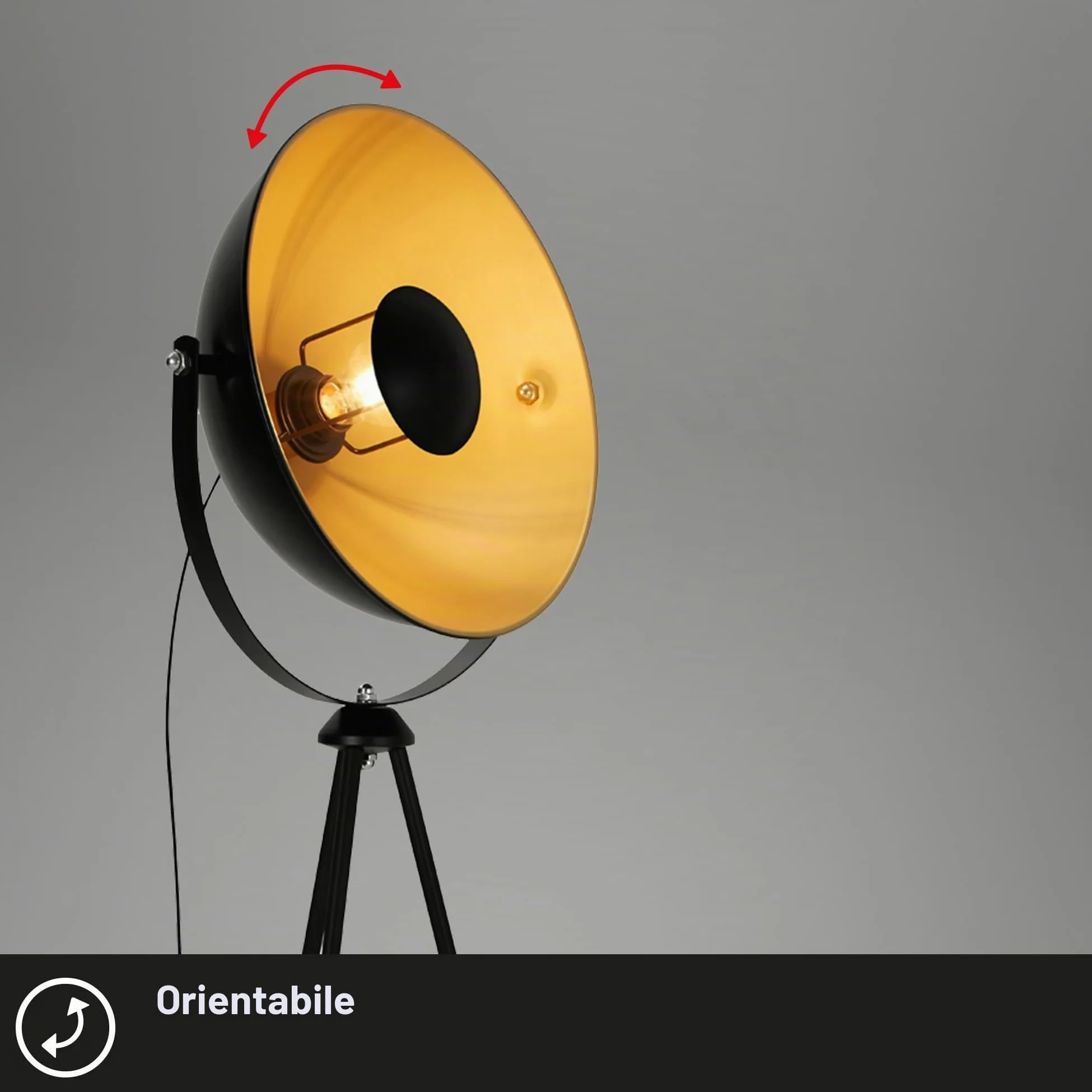 BRILONER - Lampada da terra retrò con interruttore a pedale, orientabile, attacco E27 max. 60 watt, piantana, lampada da lettura, lampada da soggiorno, lampada da pavimento, 58x34,5x148 cm, nero-oro