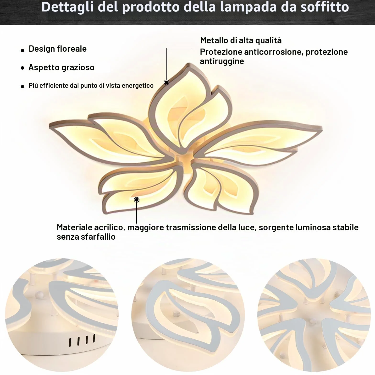 Yuanfenghua Lampadario camera da letto, 40W plafoniera Led soffitto, lampada da soggiorno con telecomando (70 X 6,5 cm)