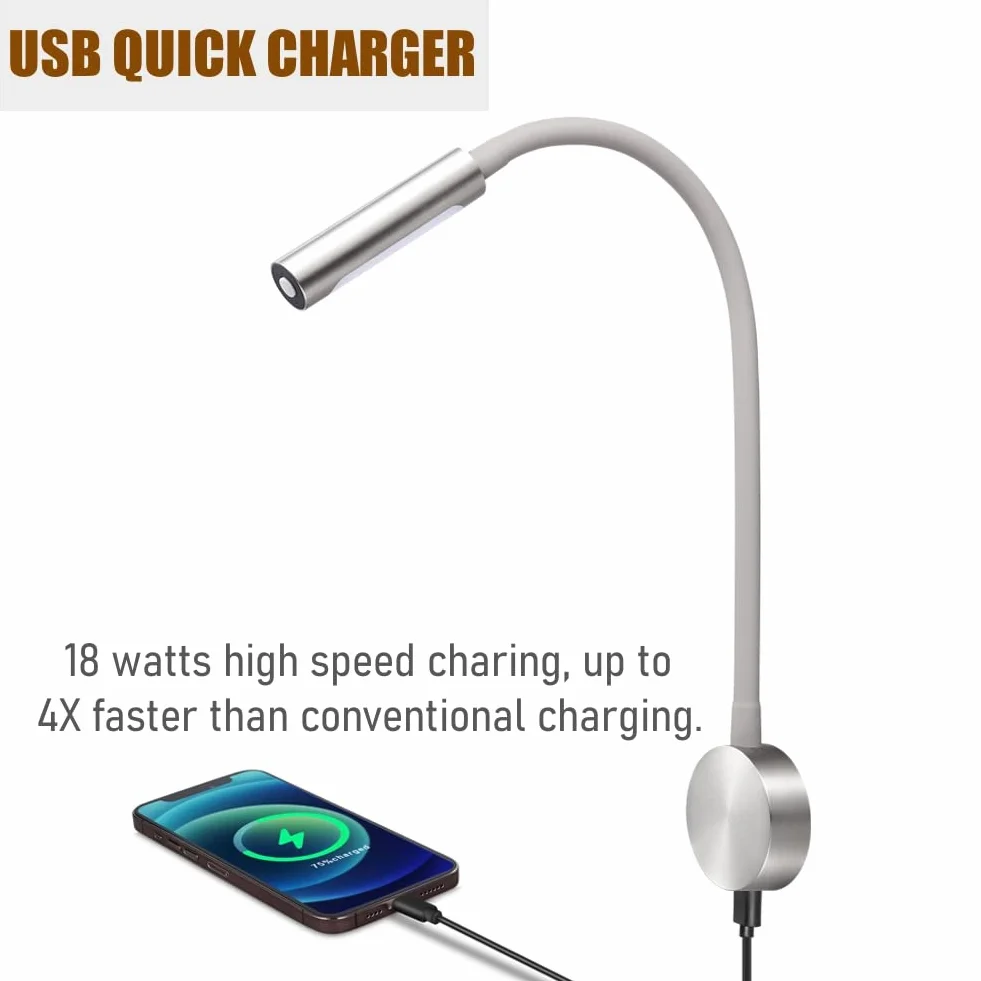 acegoo Lampada da Lettura 12V Camper con Caricatore USB&Luce notturna rossa LED Dimmerabile 4000K DC12-24V, Flessibile e Collo D'Oca per Caravan Furgone Barca Camion Illuminazione Interna