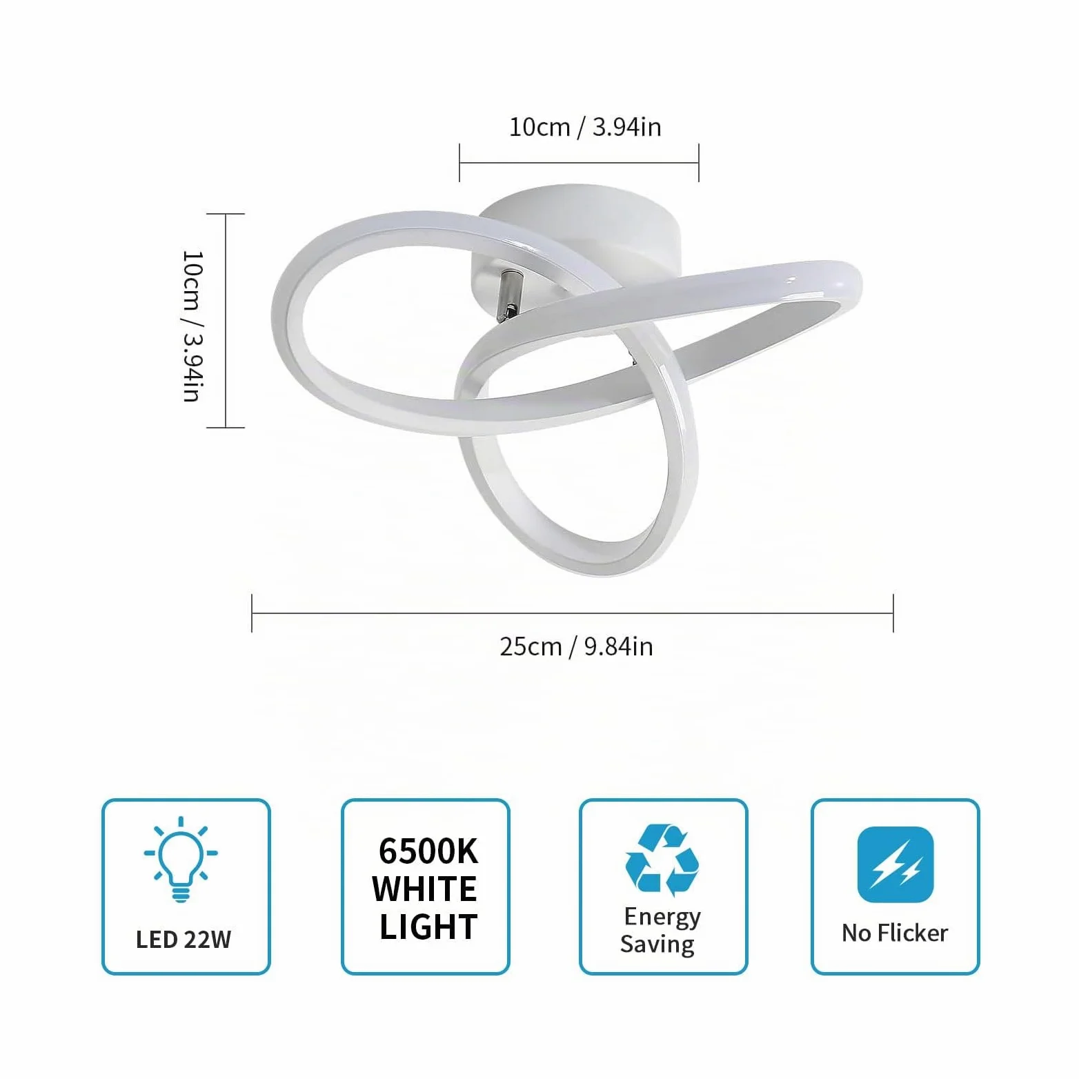 Osairous 2 Pezzi Plafoniera LED Soffitto Moderno, 22W 2475LM Lampadario LED Camera da Letto, Lampada da Soffitto Soggiorno Bianco Design Fiore per Cucina Corridoio, Bianco Freddo 6500K, 25CM