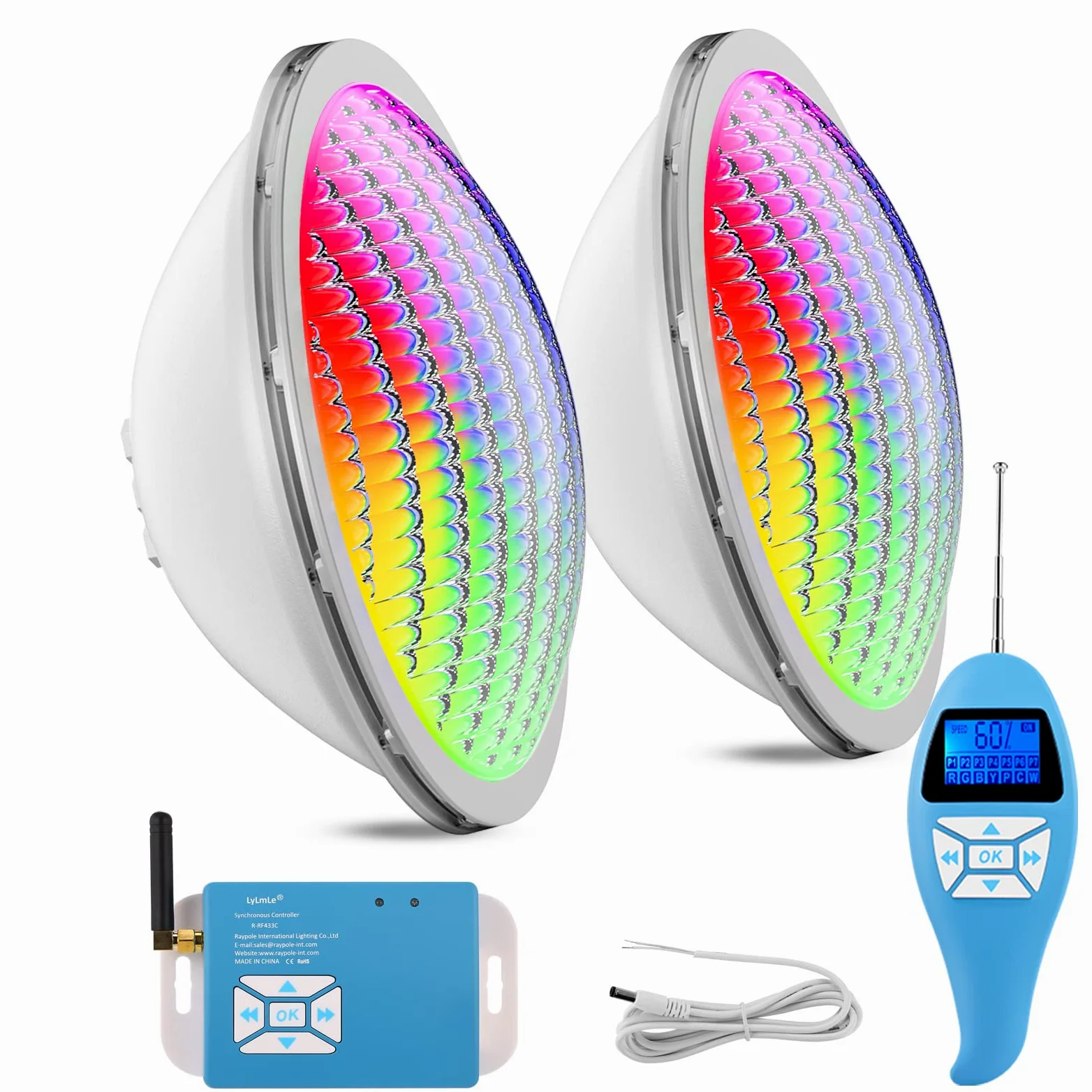 LyLmLe Led Piscina PAR56,20W Luce per Piscina Sincronizzatore RGB Esterno + Telecomando,Multicolore Subacquea a LED Illuminazione Impermeabile IP68,12V AC(2 lampada)