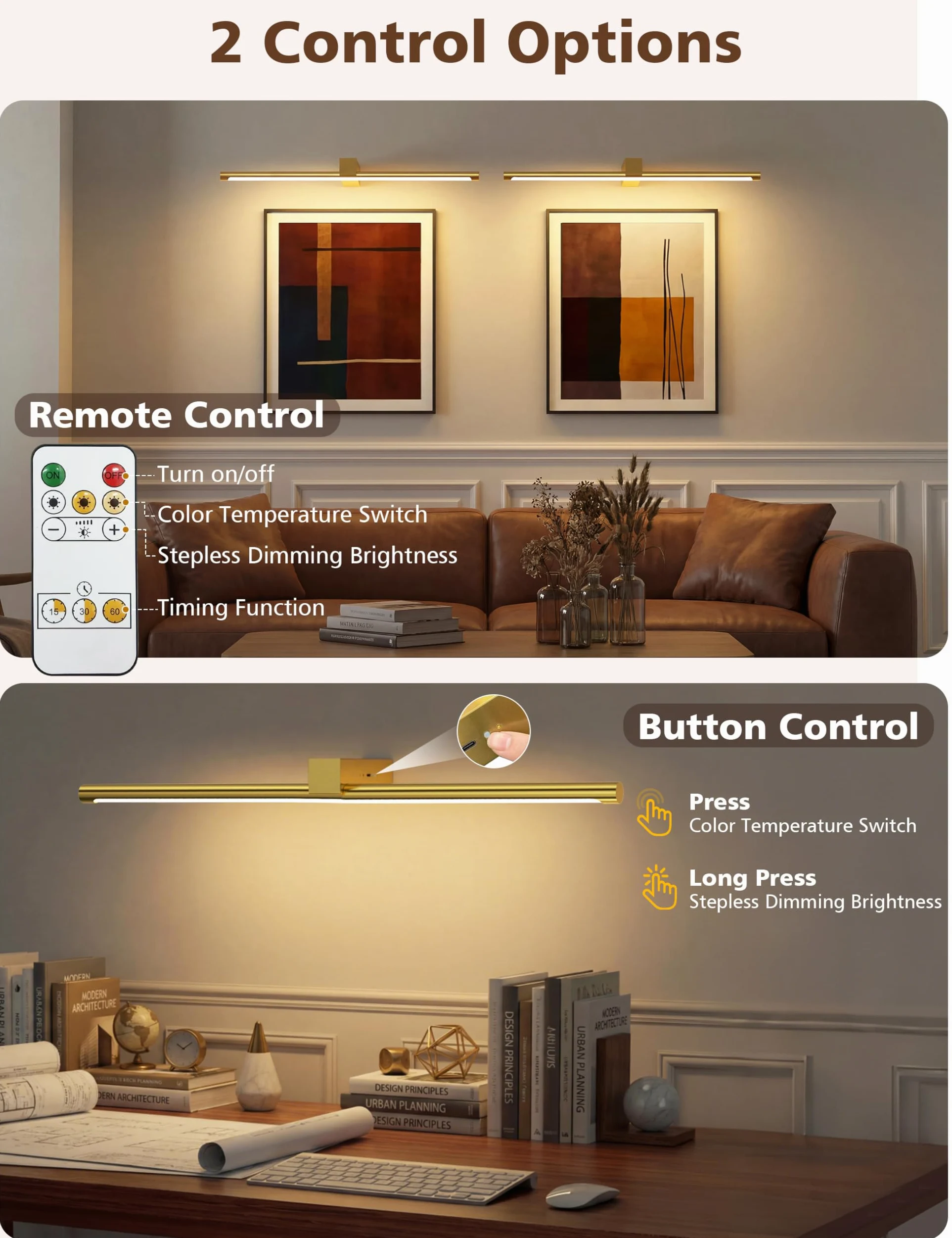 VOLISUN Luci per foto da parete, 5000 mAh, ricaricabili, funzionamento a batteria, 3 temperature di colore e dimmerabile continuamente, luce artistica da 220 lm per dipinti, gallerie, ritratti