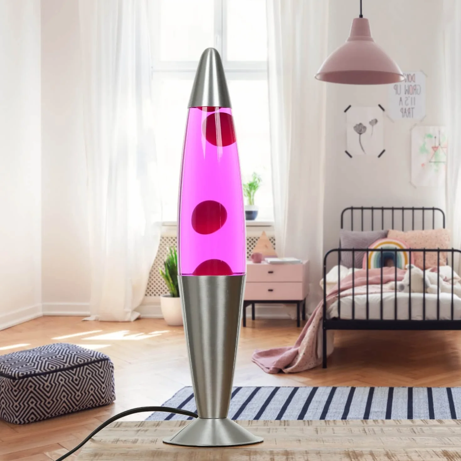 Lampada Lava rosa, lampada da tavolo retrò, alta 42 cm, sognante, femminile, G9 25 W con interruttore a cavo, lampadina inclusa, camera dei giovani, lampada decorativa