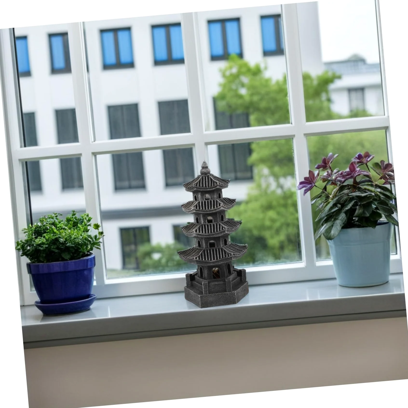 Sosoport Lanterna Solare a Pagoda Giapponese in Resina da Giardino, Decorazione Orientale per Esterni Illuminazione a LED per Vialetti e Patio, Luce Solare da Esterno per Atmosfera Serale